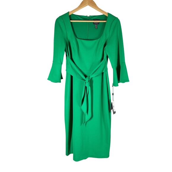 Adrianna Papell Tie Waist Pencil Midi Dress Size US 8 Green Business Casual - Picture 1 of 10